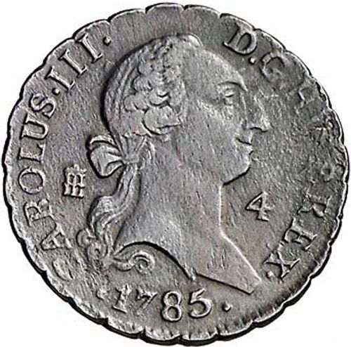 4 Maravedies Obverse Image minted in SPAIN in 1785 (1759-88  -  CARLOS III)  - The Coin Database