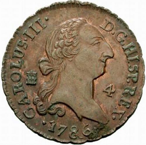 4 Maravedies Obverse Image minted in SPAIN in 1786 (1759-88  -  CARLOS III)  - The Coin Database