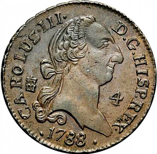 4 Maravedies Obverse Image minted in SPAIN in 1788 (1759-88  -  CARLOS III)  - The Coin Database