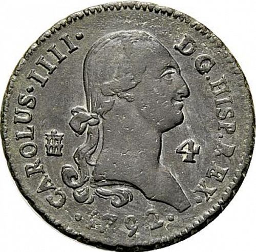 4 Maravedies Obverse Image minted in SPAIN in 1792 (1788-08  -  CARLOS IV)  - The Coin Database