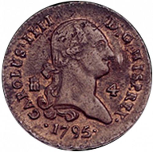 4 Maravedies Obverse Image minted in SPAIN in 1795 (1788-08  -  CARLOS IV)  - The Coin Database