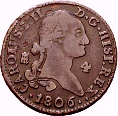 4 Maravedies Obverse Image minted in SPAIN in 1806 (1788-08  -  CARLOS IV)  - The Coin Database
