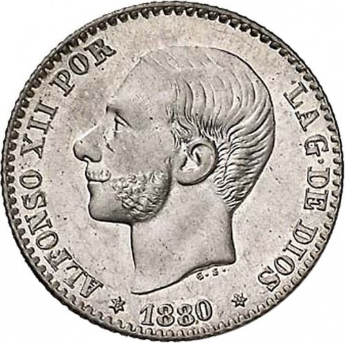 50 Céntimos Obverse Image minted in SPAIN in 1880 / 80 (1874-85 - ALFONSO XII) - The Coin Database