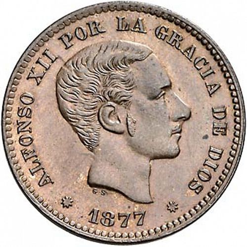 5 Céntimos Obverse Image minted in SPAIN in 1877OM (1874-85  -  ALFONSO XII)  - The Coin Database
