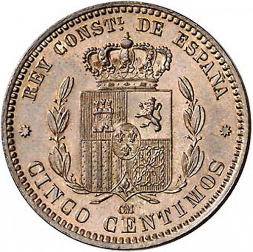 5 Céntimos Reverse Image minted in SPAIN in 1877OM (1874-85  -  ALFONSO XII)  - The Coin Database