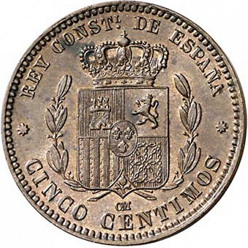 5 Céntimos Reverse Image minted in SPAIN in 1879OM (1874-85  -  ALFONSO XII)  - The Coin Database