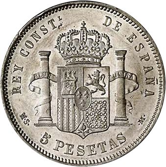5 Pesetas Reverse Image minted in SPAIN in 1883 / 83 (1874-85  -  ALFONSO XII)  - The Coin Database