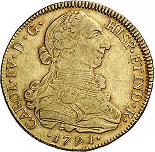 8 Escudos Obverse Image minted in SPAIN in 1791DA (1788-08  -  CARLOS IV)  - The Coin Database