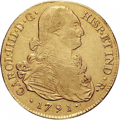 8 Escudos Obverse Image minted in SPAIN in 1791SF (1788-08  -  CARLOS IV)  - The Coin Database