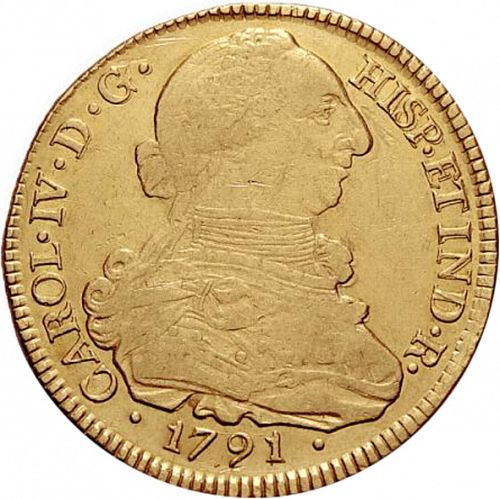 8 Escudos Obverse Image minted in SPAIN in 1791SF (1788-08  -  CARLOS IV)  - The Coin Database