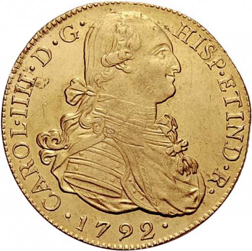 8 Escudos Obverse Image minted in SPAIN in 1792IJ (1788-08  -  CARLOS IV)  - The Coin Database