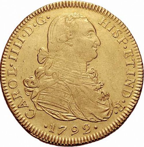 8 Escudos Obverse Image minted in SPAIN in 1792JJ (1788-08  -  CARLOS IV)  - The Coin Database