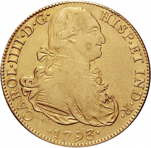 8 Escudos Obverse Image minted in SPAIN in 1793FM (1788-08  -  CARLOS IV)  - The Coin Database
