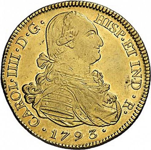 8 Escudos Obverse Image minted in SPAIN in 1793JF (1788-08  -  CARLOS IV)  - The Coin Database