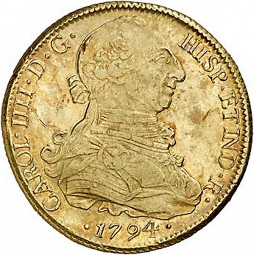 8 Escudos Obverse Image minted in SPAIN in 1794DA (1788-08  -  CARLOS IV)  - The Coin Database