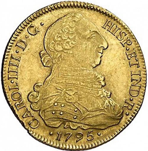 8 Escudos Obverse Image minted in SPAIN in 1795DA (1788-08  -  CARLOS IV)  - The Coin Database