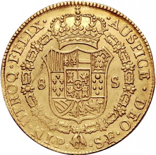 8 Escudos Reverse Image minted in SPAIN in 1789SF (1788-08  -  CARLOS IV)  - The Coin Database