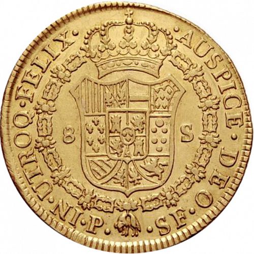8 Escudos Reverse Image minted in SPAIN in 1791SF (1788-08  -  CARLOS IV)  - The Coin Database