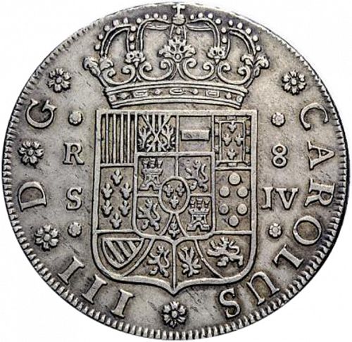 8 Reales Obverse Image minted in SPAIN in 1762JV (1759-88  -  CARLOS III)  - The Coin Database