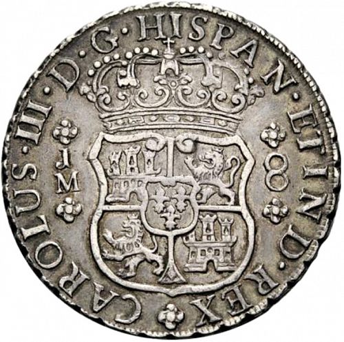 8 Reales Obverse Image minted in SPAIN in 1765JM (1759-88  -  CARLOS III)  - The Coin Database