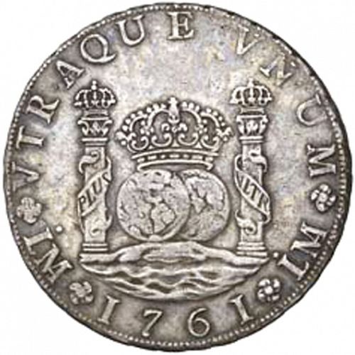 8 Reales Reverse Image minted in SPAIN in 1761JM (1759-88  -  CARLOS III)  - The Coin Database