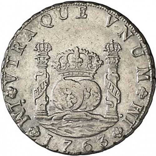 8 Reales Reverse Image minted in SPAIN in 1763JM (1759-88  -  CARLOS III)  - The Coin Database