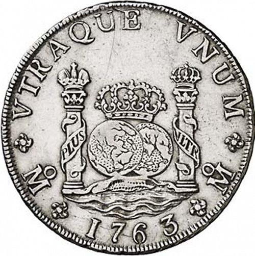 8 Reales Reverse Image minted in SPAIN in 1763MF (1759-88  -  CARLOS III)  - The Coin Database
