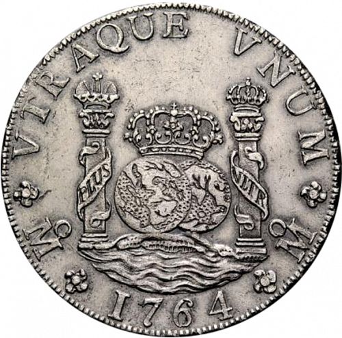 8 Reales Reverse Image minted in SPAIN in 1764MF (1759-88  -  CARLOS III)  - The Coin Database