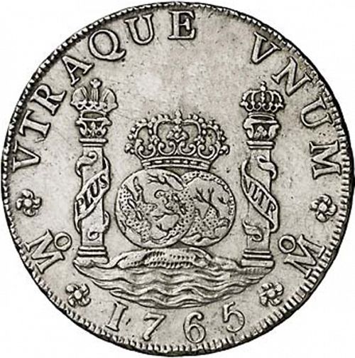 8 Reales Reverse Image minted in SPAIN in 1765MF (1759-88  -  CARLOS III)  - The Coin Database