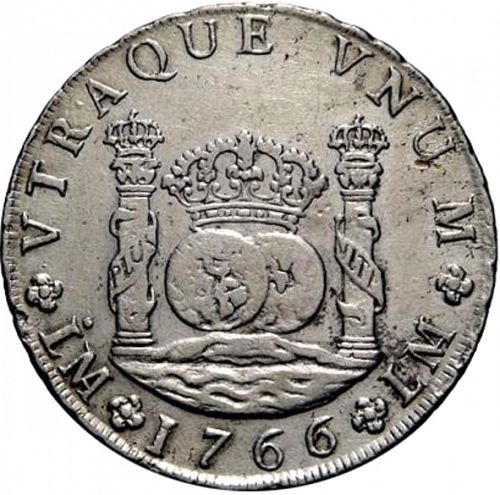 8 Reales Reverse Image minted in SPAIN in 1766JM (1759-88  -  CARLOS III)  - The Coin Database