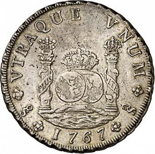 8 Reales Reverse Image minted in SPAIN in 1767J (1759-88  -  CARLOS III)  - The Coin Database