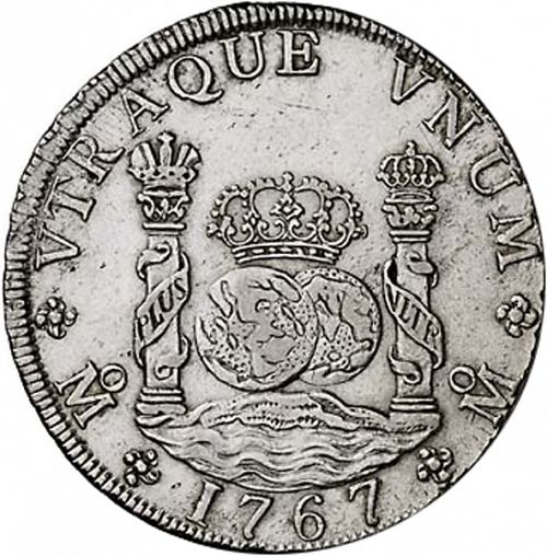 8 Reales Reverse Image minted in SPAIN in 1767MF (1759-88  -  CARLOS III)  - The Coin Database