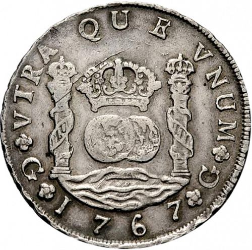 8 Reales Reverse Image minted in SPAIN in 1767P (1759-88  -  CARLOS III)  - The Coin Database