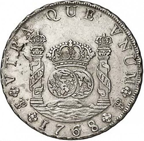 8 Reales Reverse Image minted in SPAIN in 1768JR (1759-88  -  CARLOS III)  - The Coin Database