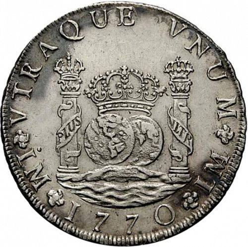 8 Reales Reverse Image minted in SPAIN in 1770JM (1759-88  -  CARLOS III)  - The Coin Database