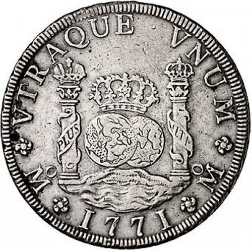 8 Reales Reverse Image minted in SPAIN in 1771FM (1759-88  -  CARLOS III)  - The Coin Database
