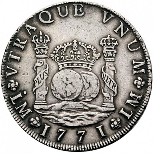 8 Reales Reverse Image minted in SPAIN in 1771JM (1759-88  -  CARLOS III)  - The Coin Database