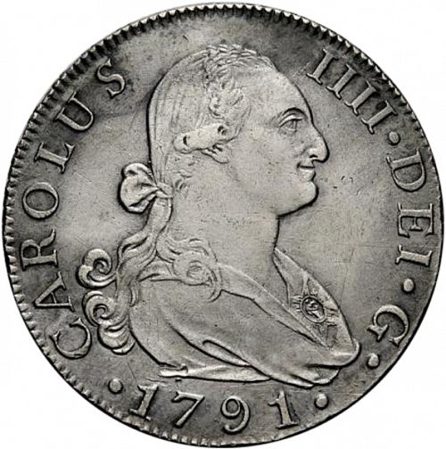 8 Reales Obverse Image minted in SPAIN in 1791C (1788-08  -  CARLOS IV)  - The Coin Database