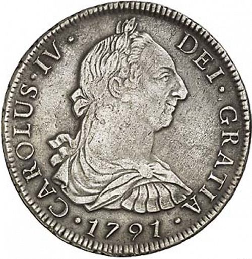 8 Reales Obverse Image minted in SPAIN in 1791DA (1788-08  -  CARLOS IV)  - The Coin Database