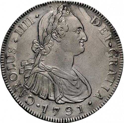 8 Reales Obverse Image minted in SPAIN in 1791M (1788-08  -  CARLOS IV)  - The Coin Database