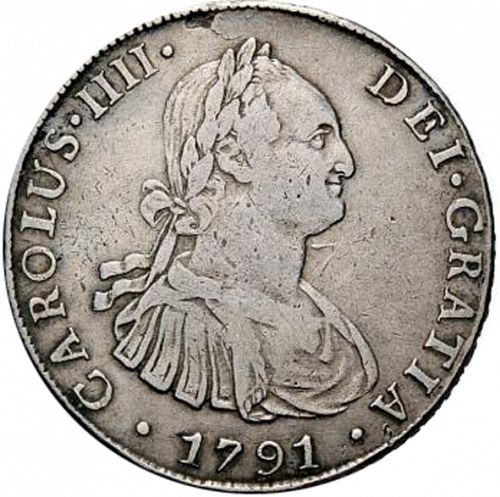 8 Reales Obverse Image minted in SPAIN in 1791PR (1788-08  -  CARLOS IV)  - The Coin Database