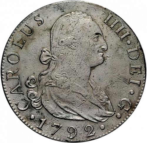 8 Reales Obverse Image minted in SPAIN in 1792CN (1788-08  -  CARLOS IV)  - The Coin Database