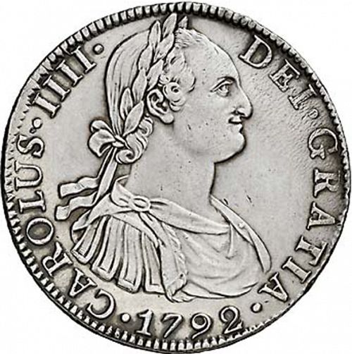 8 Reales Obverse Image minted in SPAIN in 1792FM (1788-08  -  CARLOS IV)  - The Coin Database