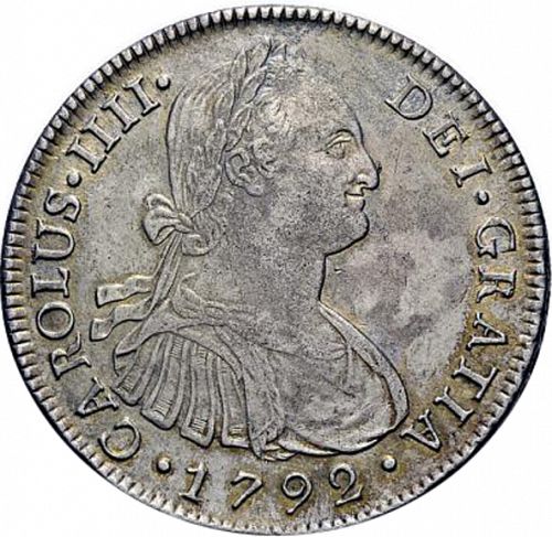 8 Reales Obverse Image minted in SPAIN in 1792IJ (1788-08  -  CARLOS IV)  - The Coin Database