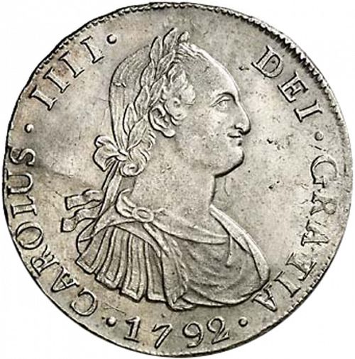 8 Reales Obverse Image minted in SPAIN in 1792PR (1788-08  -  CARLOS IV)  - The Coin Database