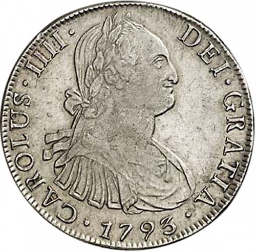 8 Reales Obverse Image minted in SPAIN in 1793DA (1788-08  -  CARLOS IV)  - The Coin Database