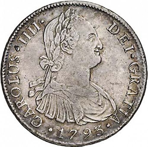 8 Reales Obverse Image minted in SPAIN in 1793IJ (1788-08  -  CARLOS IV)  - The Coin Database