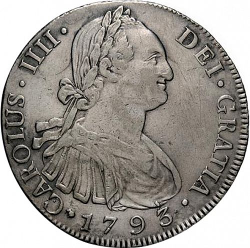 8 Reales Obverse Image minted in SPAIN in 1793M (1788-08  -  CARLOS IV)  - The Coin Database