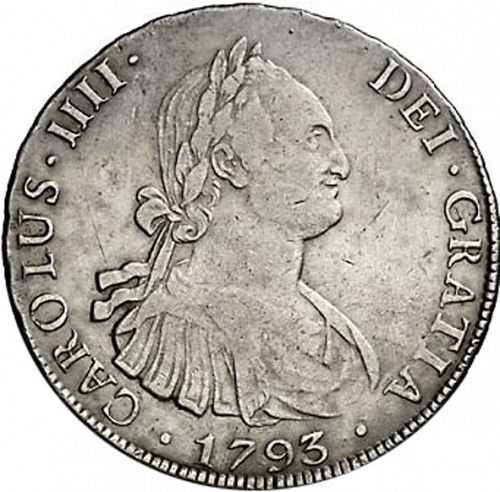 8 Reales Obverse Image minted in SPAIN in 1793PR (1788-08  -  CARLOS IV)  - The Coin Database