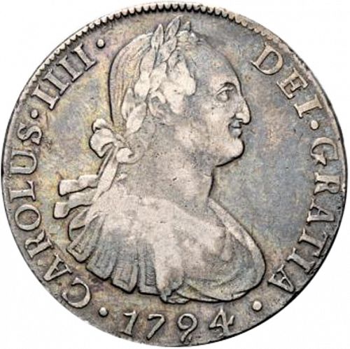 8 Reales Obverse Image minted in SPAIN in 1794DA (1788-08  -  CARLOS IV)  - The Coin Database